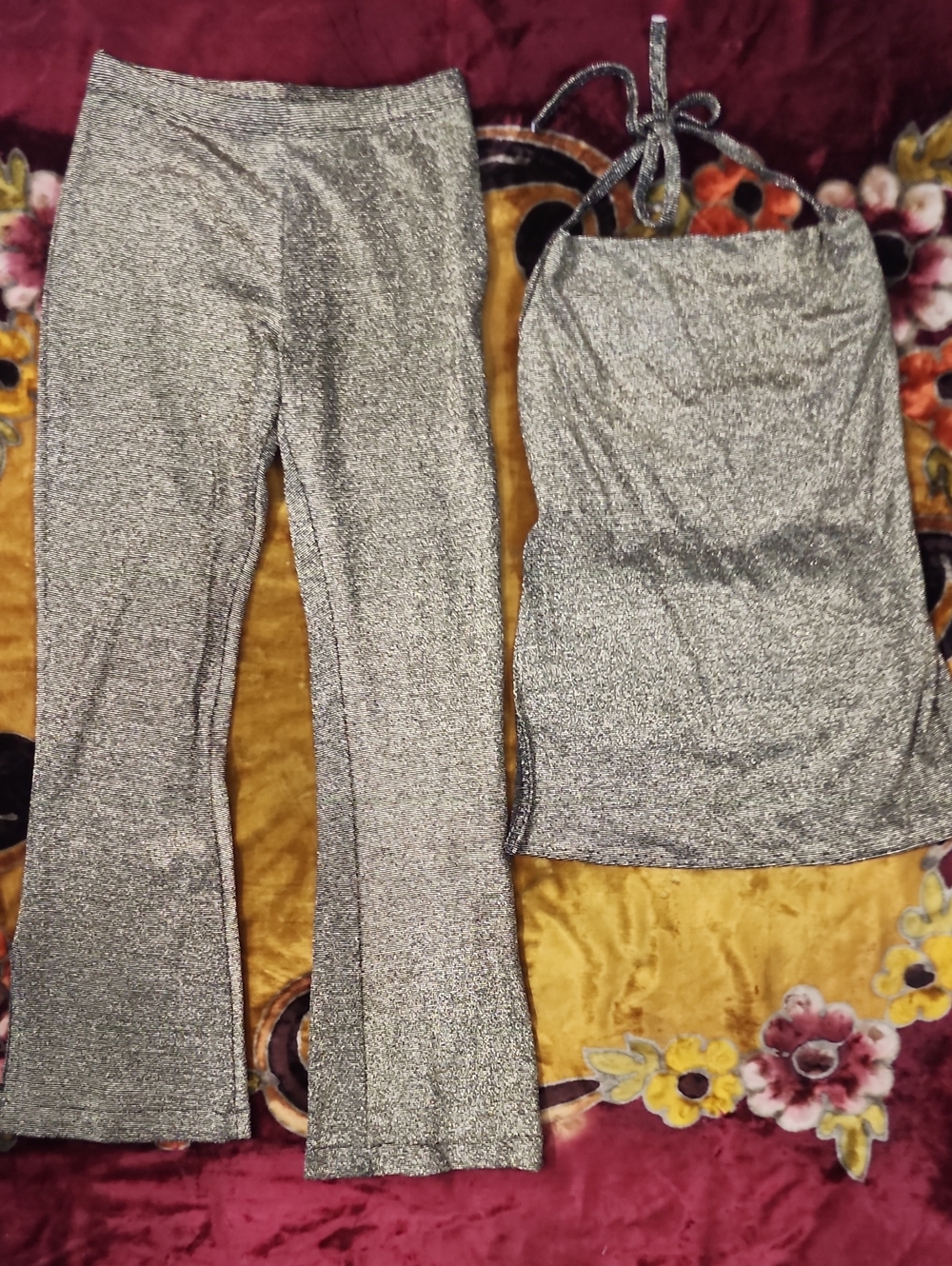 Metallic Gold Flare Pants & Backless Halter Top Set -Kelle